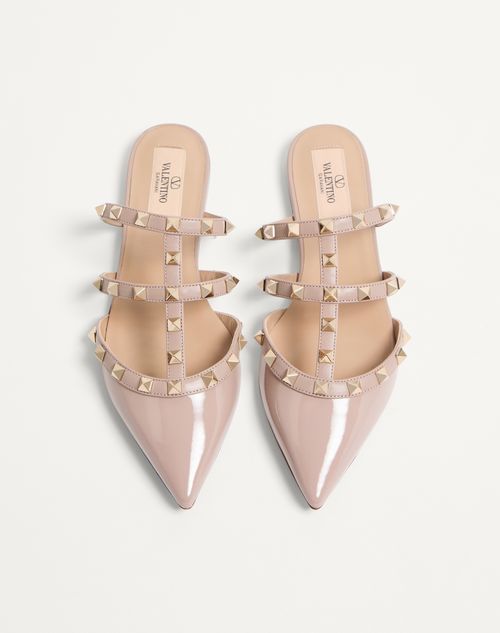 Valentino Garavani - Rockstud Patent-leather Mule - Poudre - Woman - Ballerinas